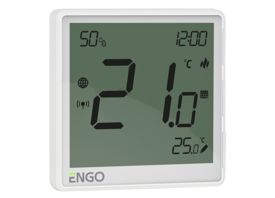 Терморегулятор беспроводной Engo аккумуляторный, с модулем Zigbee, со встроенным датчиком влажности и выносным теплого пола, белый EONE-BATW
