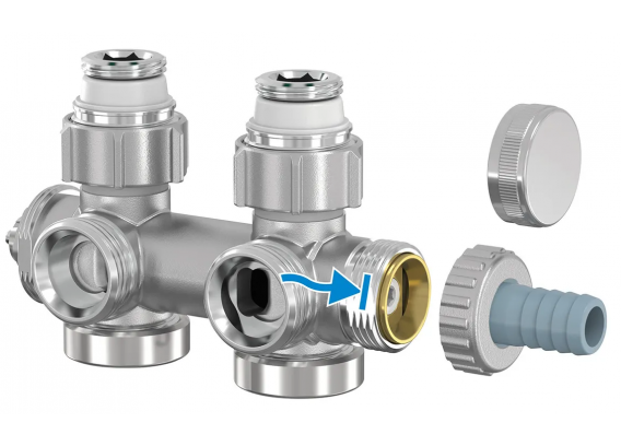 Комплект для нижнего подключения радиатора Meibes Simplex Design 1/2" НР х 3/4" EK, хром F12161
