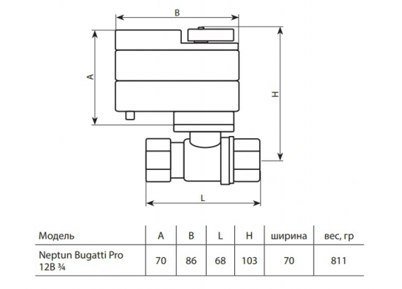 Кран шаровый с элекроприводом Neptun Bugatti Pro 12В 3/4" 100035626800