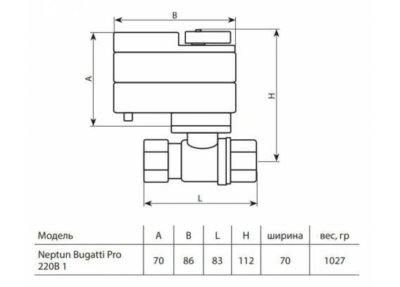 Кран шаровый с элекроприводом Neptun Bugatti Pro 220В 1" 100035616600