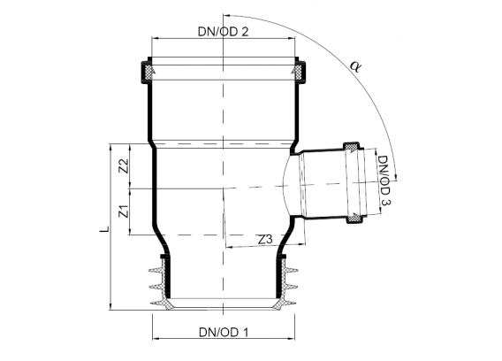 Тройник канализационный бесшумный с раструбом Poloplast POLO-KAL NG DN 110/110 (87,5°) P1944