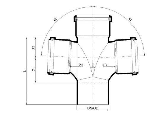 Крестовина канализационная бесшумная Poloplast POLO-KAL NG DN 110 x 75 x 75 (87,5°) P2269