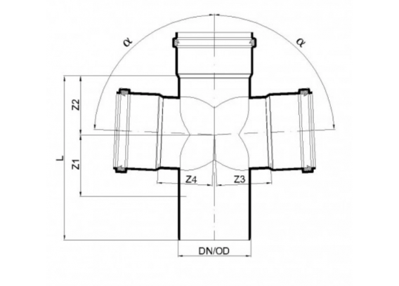 Крестовина канализационная бесшумная поворотная Poloplast POLO-KAL NG DN 110 x 110 x 110 (87,5°) P2296