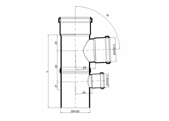 Крестовина канализационная бесшумная с ответвлением Poloplast POLO-KAL NG DN 110 x 50 x 110 (87,5°) P1947