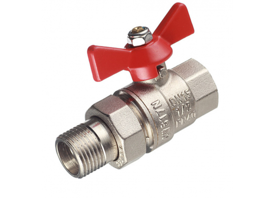 Кран шаровой латунный Valtec Base 1/2 ВР х 1/2 НР ручка бабочка, с полусгоном (VT.227.N.04)