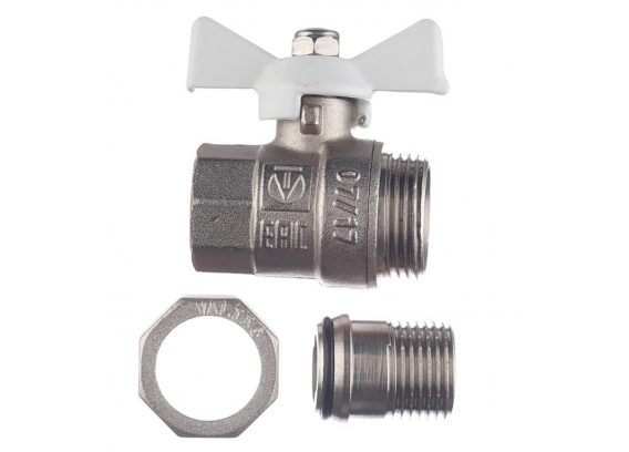 Кран шаровой латунный Valtec Base 1/2 ВР х 1/2 НР бабочка белая с полусгоном (VT.227.NW.04)