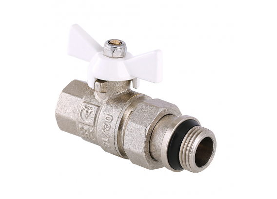 Кран шаровой латунный Valtec Base 1/2 ВР х 1/2 НР бабочка белая с доп. упл. (VT.227.NRW.04)