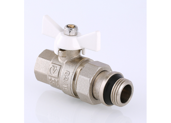 Кран шаровой латунный Valtec Base 1/2 ВР х 1/2 НР бабочка белая с доп. упл. (VT.227.NRW.04)