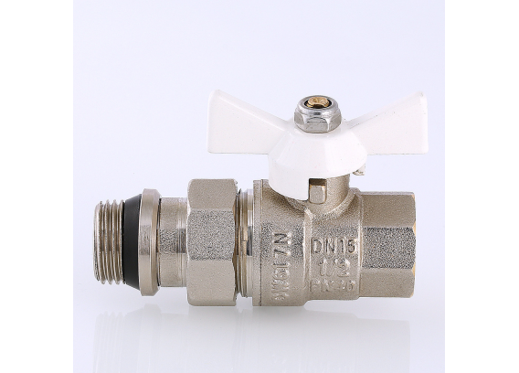 Кран шаровой латунный Valtec Base 1/2 ВР х 1/2 НР бабочка белая с доп. упл. (VT.227.NRW.04)