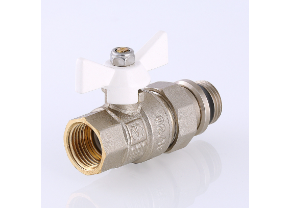 Кран шаровой латунный Valtec Base 1/2 ВР х 1/2 НР бабочка белая с доп. упл. (VT.227.NRW.04)