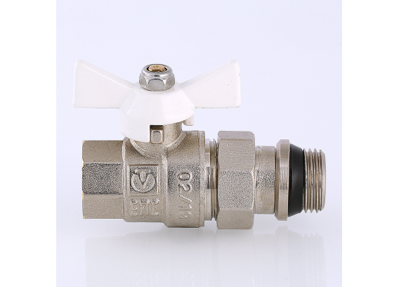 Кран шаровой латунный Valtec Base 1/2 ВР х 1/2 НР бабочка белая с доп. упл. (VT.227.NRW.04)