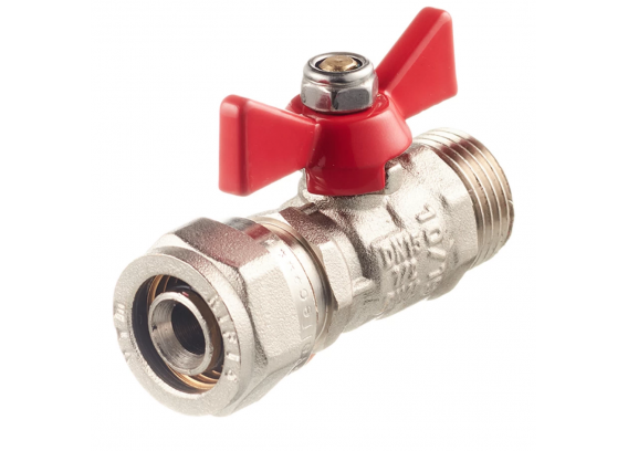 Кран шаровой латунный Valtec 16 х 1/2 ВР обжим. для металлопластика бабочка (VT.342.N.1604)