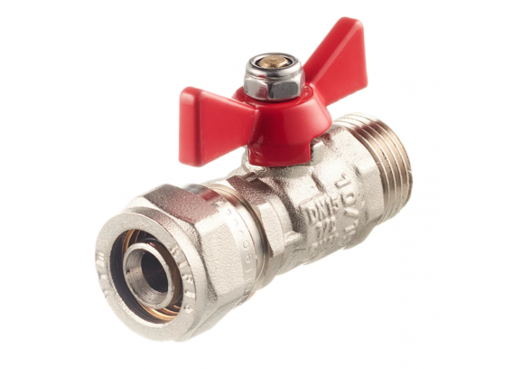 Кран шаровой латунный Valtec 16 х 1/2 НР обжим. для металлопластика бабочка (VT.341.N.1604)
