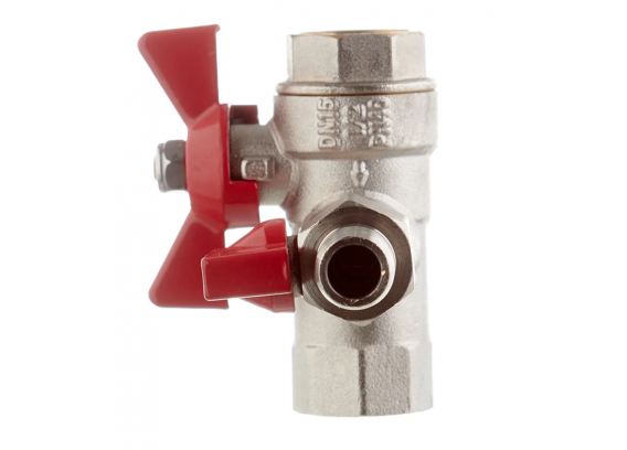 Кран шаровой латунный Valtec 1/2 х 1/2 ВР ручка бабочка, с обратным клапаном (VT.248.N.04)