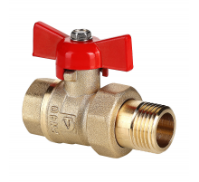 Кран шаровой латунный Valtec Стандарт 1/2 ВР x 1/2 НР ручка бабочка, с полусгоном VT.127.GN.04