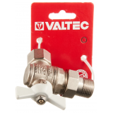 Кран шаровой латунный Valtec Base 1/2 ВР х 1/2 НР ручка бабочка, угловой, с полусгоном, белый VT.228.NW.04