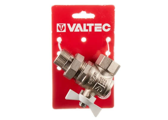 Кран шаровой латунный Valtec Base 3/4 ВР х 3/4 НР ручка бабочка, угловой, с полусгоном, белый VT.228.NW.05