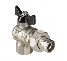 Кран шаровой латунный Valtec Perfect 1/2 ВР x 1/2 НР ручка бабочка, с полусгоном, угловой VT.328.N.04