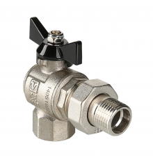 Кран шаровой латунный Valtec Perfect 1/2 ВР x 1/2 НР ручка бабочка, с полусгоном, угловой VT.328.N.04