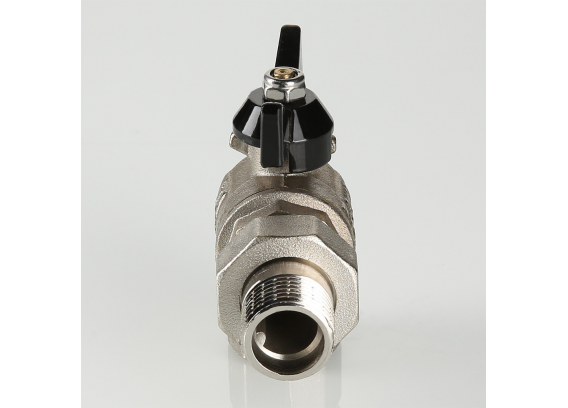 Кран шаровой латунный Valtec Perfect 1/2 ВР x 1/2 НР ручка бабочка, с полусгоном, угловой VT.328.N.04