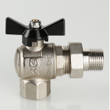 Кран шаровой латунный Valtec Perfect 1/2 ВР x 1/2 НР ручка бабочка, с полусгоном, угловой VT.328.N.04