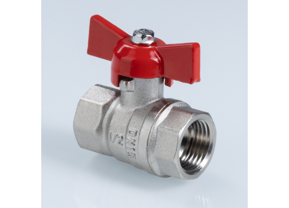 Кран шаровой латунный Valtec Стандарт 3/4 ВР ручка бабочка, никелированный VT.122.N.05