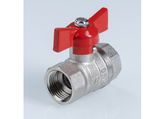 Кран шаровой латунный Valtec Стандарт 3/4 ВР ручка бабочка, никелированный VT.122.N.05