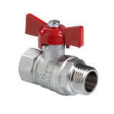 Кран шаровой латунный Valtec Стандарт 1/2 ВР x 1/2 НР ручка бабочка, никелированный VT.123.N.04