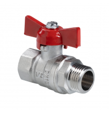 Кран шаровой латунный Valtec Стандарт 1/2 ВР x 1/2 НР ручка бабочка, никелированный VT.123.N.04