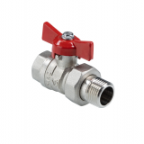 Кран шаровой латунный Valtec Стандарт 1/2 ВР x 1/2 НР ручка бабочка, никелированный, с полусгоном VT.127.N.04