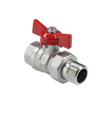 Кран шаровой латунный Valtec Стандарт 3/4 ВР x 3/4 НР ручка бабочка, никелированный, с полусгоном VT.127.N.05