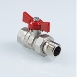 Кран шаровой латунный Valtec Стандарт 1/2 ВР x 1/2 НР ручка бабочка, никелированный, с полусгоном VT.127.N.04