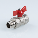 Кран шаровой латунный Valtec Стандарт 1/2 ВР x 1/2 НР ручка бабочка, никелированный, с полусгоном VT.127.N.04