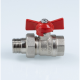 Кран шаровой латунный Valtec Стандарт 1/2 ВР x 1/2 НР ручка бабочка, никелированный, с полусгоном VT.127.N.04