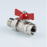 Кран шаровой латунный Valtec Стандарт 1/2 ВР x 1/2 НР ручка бабочка, никелированный, с полусгоном VT.127.N.04
