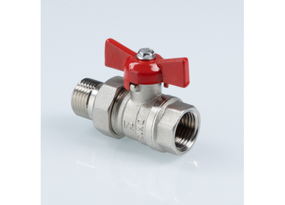 Кран шаровой латунный Valtec Стандарт 1/2 ВР x 1/2 НР ручка бабочка, никелированный, с полусгоном VT.127.N.04
