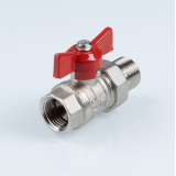 Кран шаровой латунный Valtec Стандарт 1/2 ВР x 1/2 НР ручка бабочка, никелированный, с полусгоном VT.127.N.04