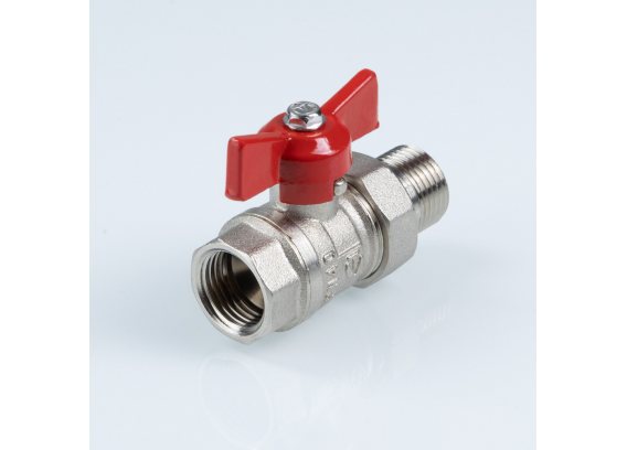 Кран шаровой латунный Valtec Стандарт 1/2 ВР x 1/2 НР ручка бабочка, никелированный, с полусгоном VT.127.N.04