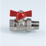 Кран шаровой латунный Valtec Стандарт 1/2 ВР x 1/2 НР ручка бабочка, никелированный, с полусгоном VT.127.N.04