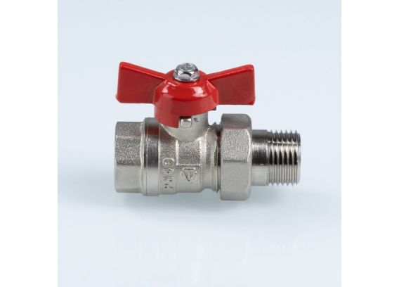 Кран шаровой латунный Valtec Стандарт 1/2 ВР x 1/2 НР ручка бабочка, никелированный, с полусгоном VT.127.N.04