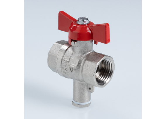 Кран шаровой латунный Valtec Стандарт 1/2 ВР x M10 ручка бабочка, для датчика температуры, никелированный VT.128.N.04