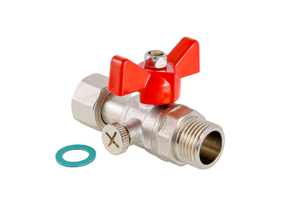 Кран шаровой латунный Valtec 1/2 ВР x 3/8 НР ручка бабочка, для подключения манометра VT.806.N.0403