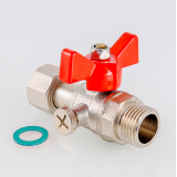 Кран шаровой латунный Valtec 1/2 ВР x 3/8 НР ручка бабочка, для подключения манометра VT.806.N.0403