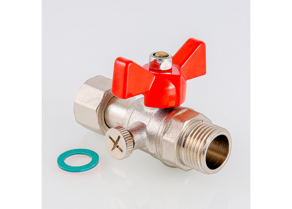 Кран шаровой латунный Valtec 1/2 ВР x 3/8 НР ручка бабочка, для подключения манометра VT.806.N.0403