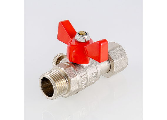 Кран шаровой латунный Valtec 1/2 ВР x 3/8 НР ручка бабочка, для подключения манометра VT.806.N.0403