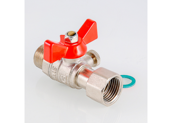 Кран шаровой латунный Valtec 1/2 ВР x 3/8 НР ручка бабочка, для подключения манометра VT.806.N.0403
