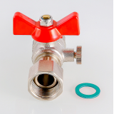 Кран шаровой латунный Valtec 1/2 ВР x 3/8 НР ручка бабочка, для подключения манометра VT.806.N.0403