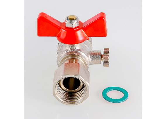 Кран шаровой латунный Valtec 1/2 ВР x 3/8 НР ручка бабочка, для подключения манометра VT.806.N.0403