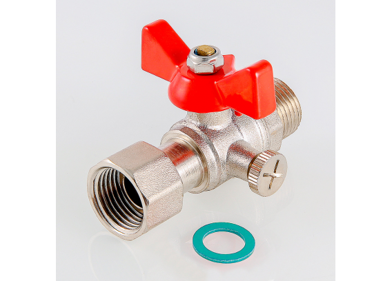 Кран шаровой латунный Valtec 1/2 ВР x 3/8 НР ручка бабочка, для подключения манометра VT.806.N.0403