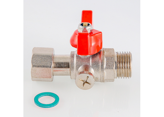 Кран шаровой латунный Valtec 1/2 ВР x 3/8 НР ручка бабочка, для подключения манометра VT.806.N.0403
